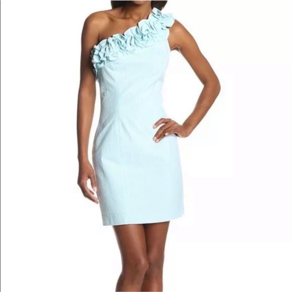 Lilly Pulitzer Vivienne seersucker shoulder ruffle dress Sz 8